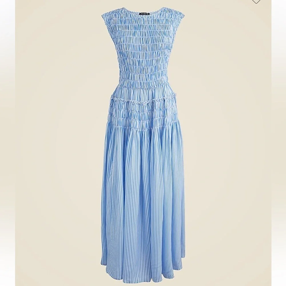 NWT J. Crew Blue & White Maude dress in stripe drapey viscose twill - Picture 3 of 8
